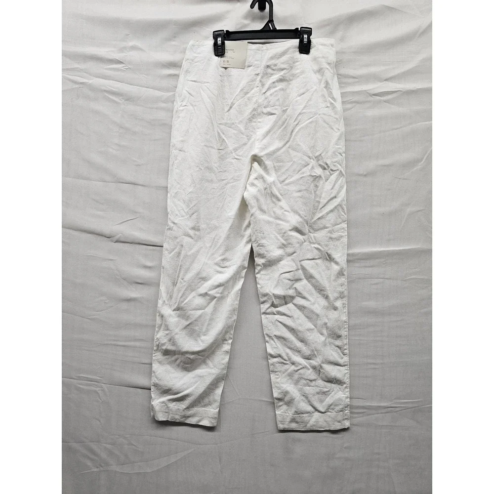 A New Day Womens Tapered Highest Rise Pants White Linen Blend Casual Size 6